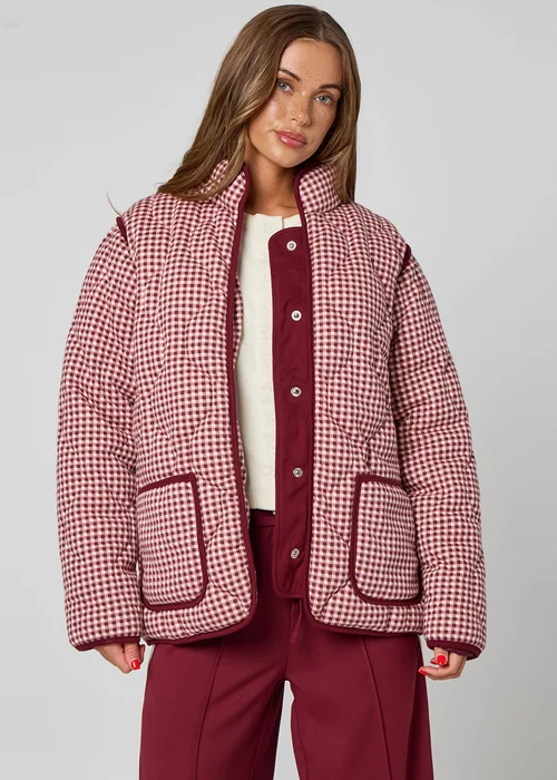 Urban Bliss Gingham Quilted Coat Burgundy - 8 Image 2