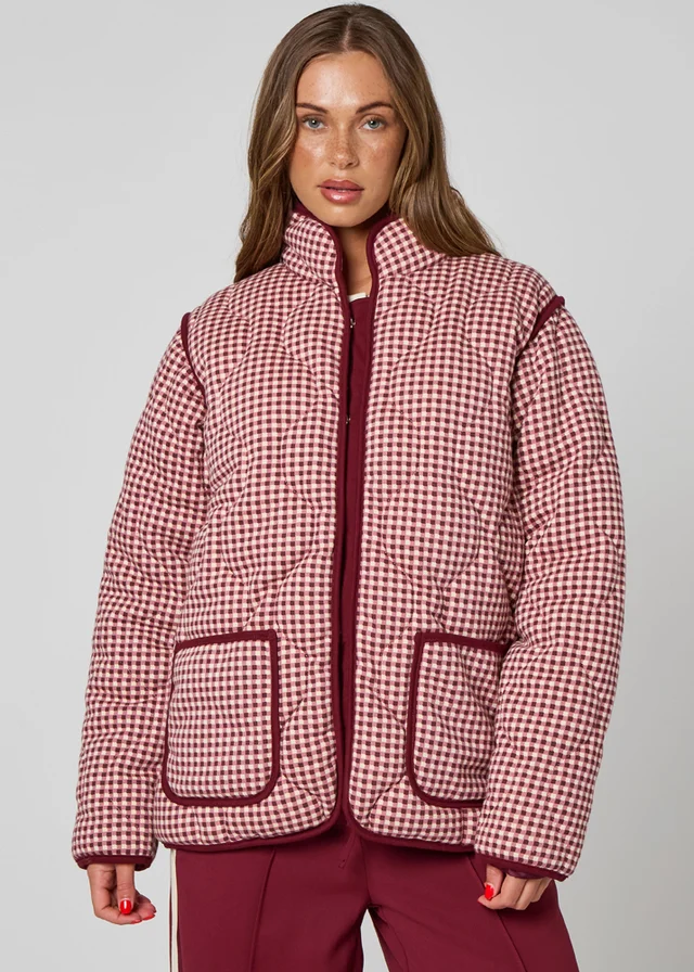 Urban Bliss Gingham Quilted Coat Burgundy