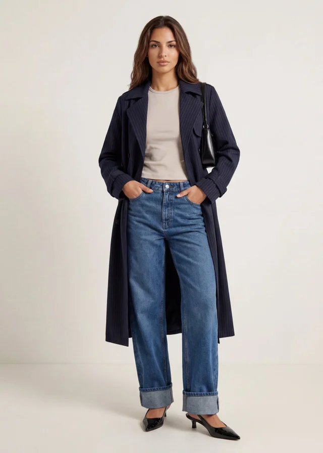 Urban Bliss Navy Stripe Trench Coat