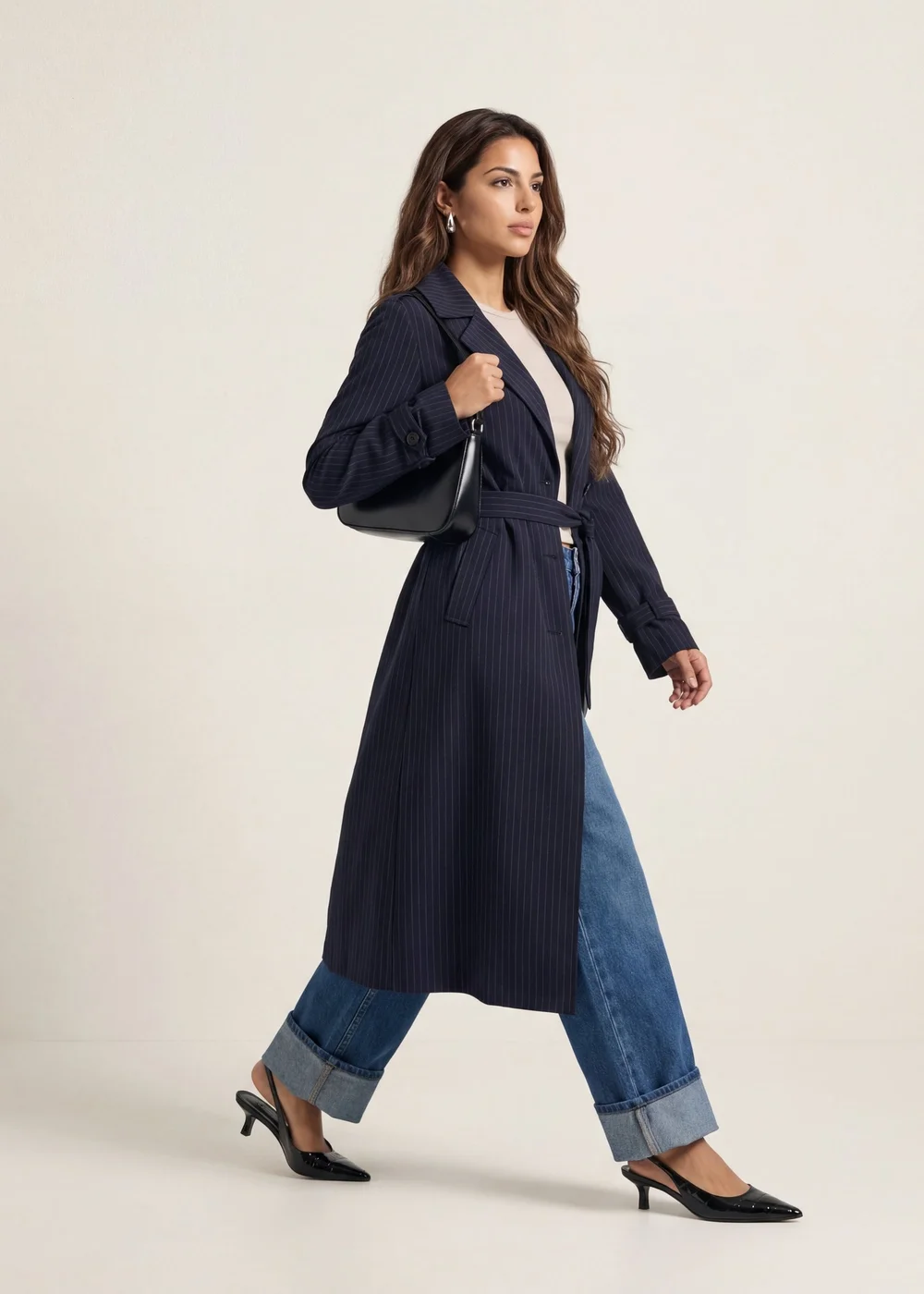 Urban Bliss Navy Stripe Trench Coat - 14 Image 3