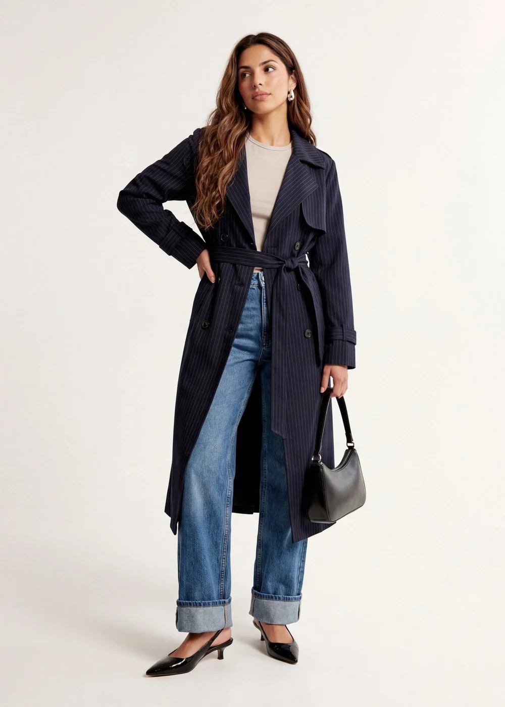 Urban Bliss Navy Stripe Trench Coat - 14 Image 2
