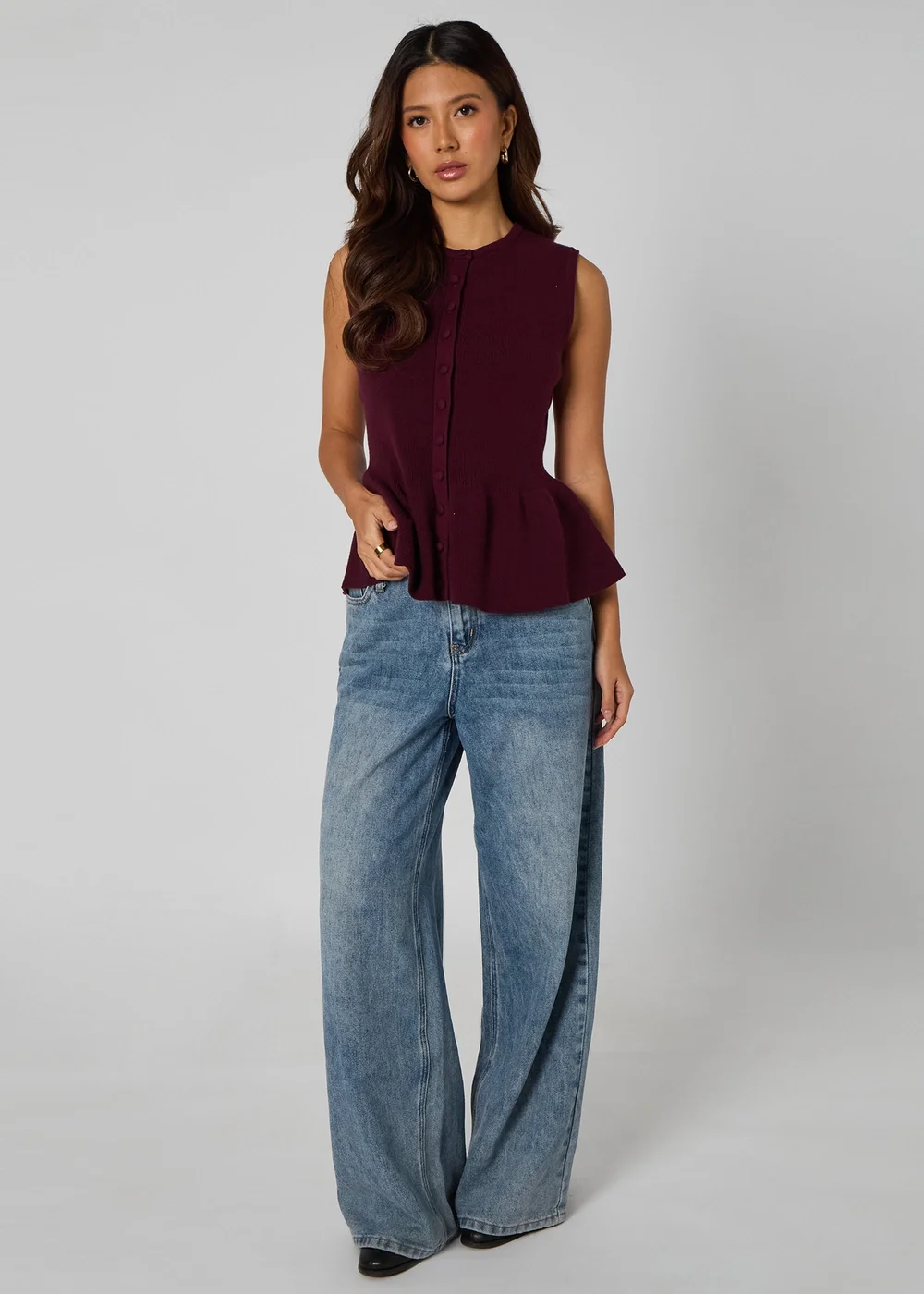 Urban Bliss Burgundy Peplum Vest - S Image 1