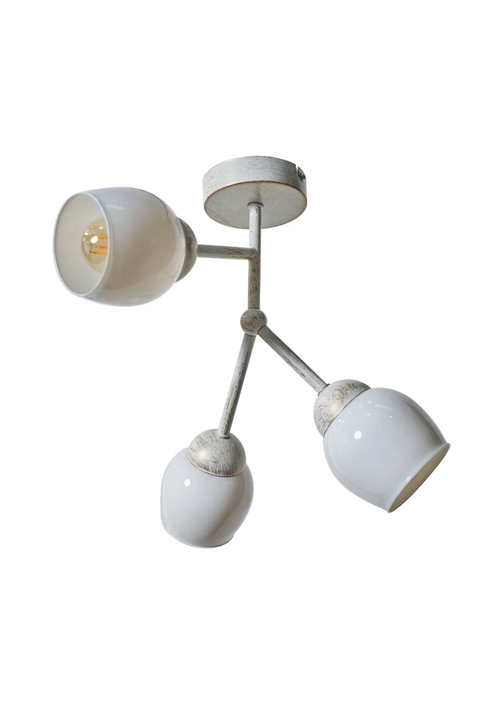 ValueLights Kenton Aged Metal Effect 3 Way Ceiling Light With White Glass Shades - One Size Image 4