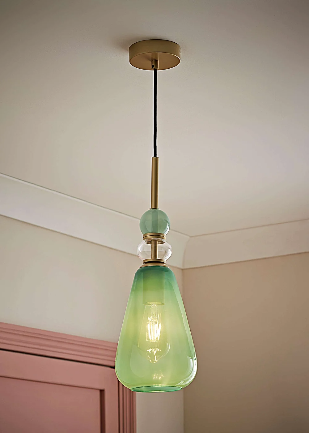 ValueLights Anastasia Green Stacked Glass Ceiling Light - One Size Image 1