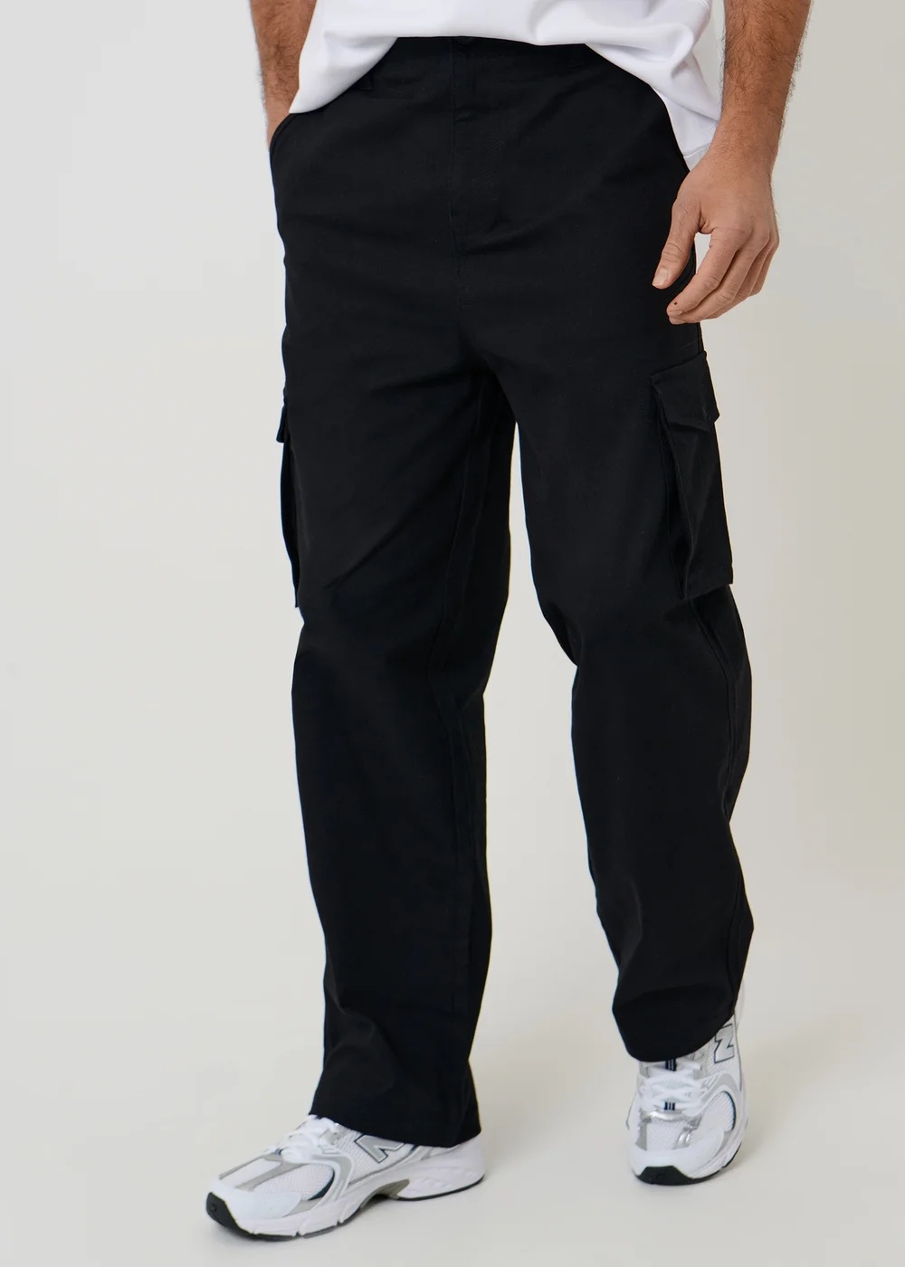 Threadbare Black Baggy Fit Stretch Cotton Cargo Trousers - 34/L32 Image 5