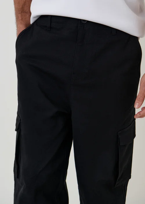 Threadbare Black Baggy Fit Stretch Cotton Cargo Trousers - 34/L32 Image 4
