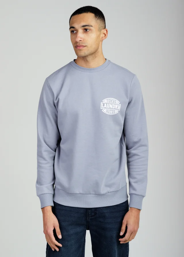 Tokyo Laundry Blue Printed Brushed Back Fleece Crew Neck Sweatshirt