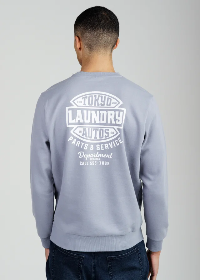 Tokyo Laundry Blue Printed Brushed Back Fleece Crew Neck Sweatshirt