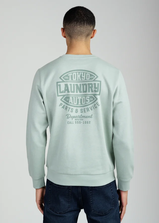 Tokyo Laundry Green Printed Brushed Back Fleece Crew Neck Sweatshirt