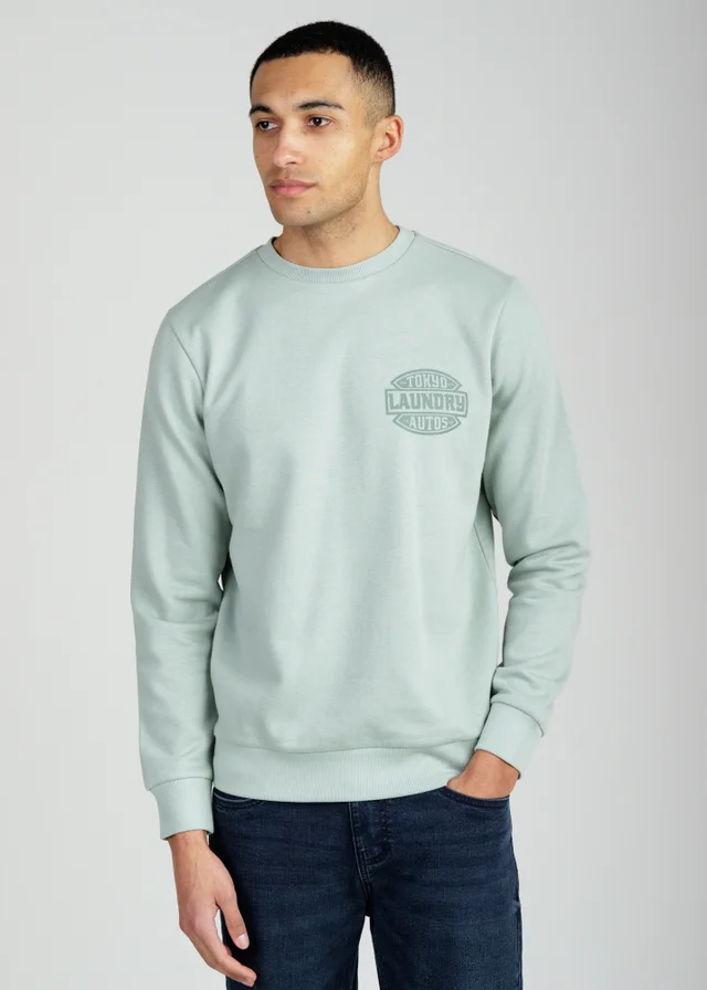 Tokyo Laundry Green Printed Brushed Back Fleece Crew Neck Sweatshirt