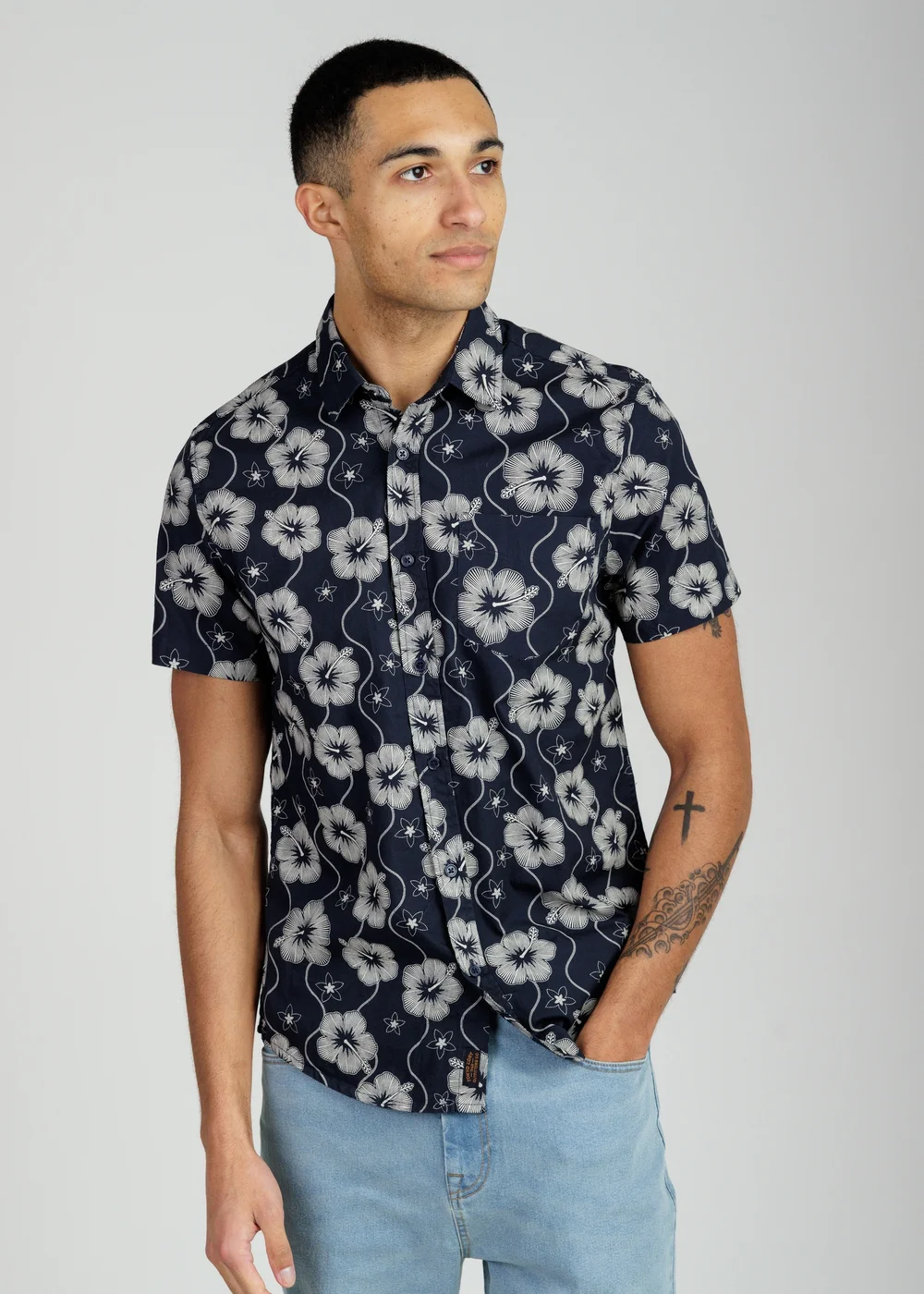 Tokyo Laundry Navy Cotton Poplin Button Up Shirt With Abstract Floral Print - XL Image 1