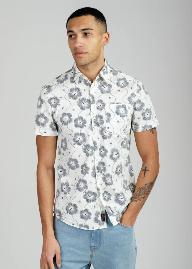 Tokyo Laundry White Cotton Poplin Button Up Shirt With Abstract Floral Print