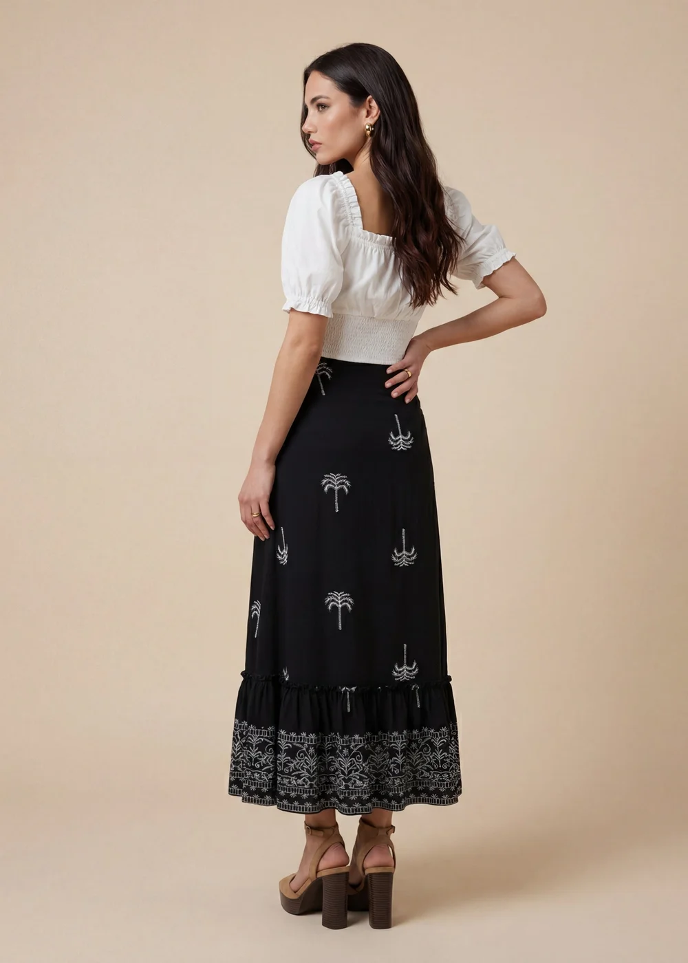 Urban Bliss Tirered Maxi Skirt Black Pattern - 14 Image 3