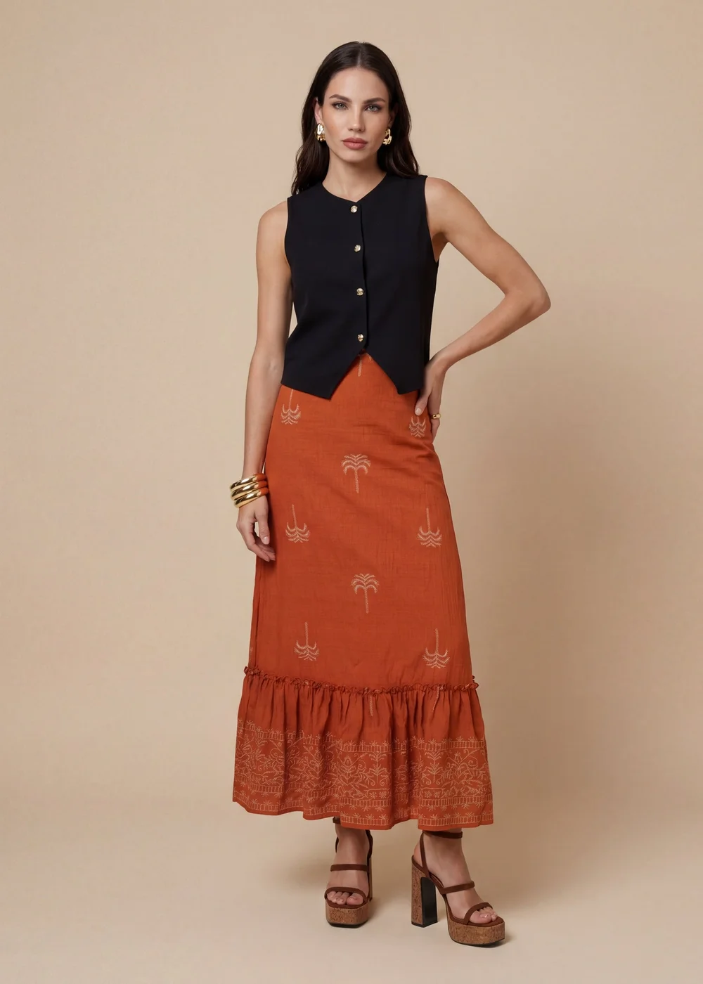 Urban Bliss Rust Tiered Maxi Skirt - 8 Image 3