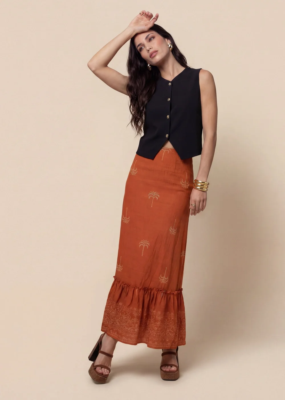 Urban Bliss Rust Tiered Maxi Skirt - 8 Image 1