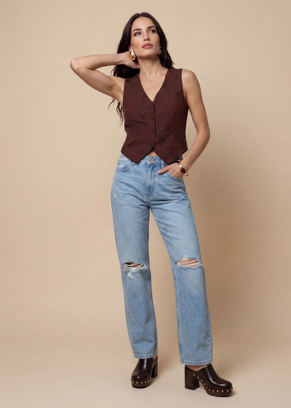 Urban Bliss Chocolate Metallic Waistcoat - 10 Image 2