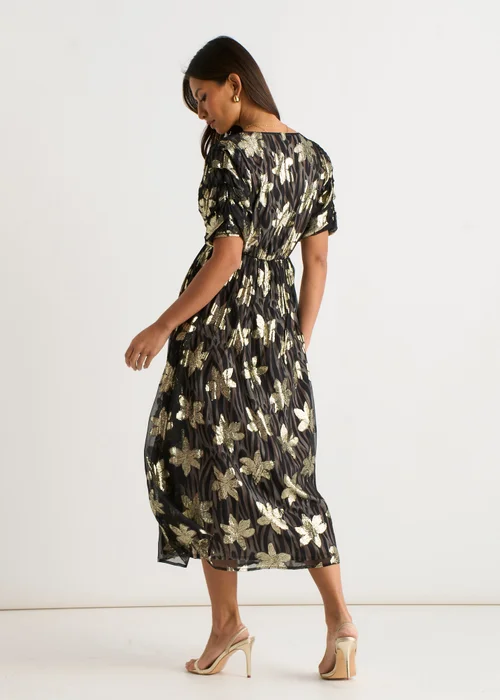 Gini London Black Floral Sparkle Animal Wrap Front Dress - 14 Image 2