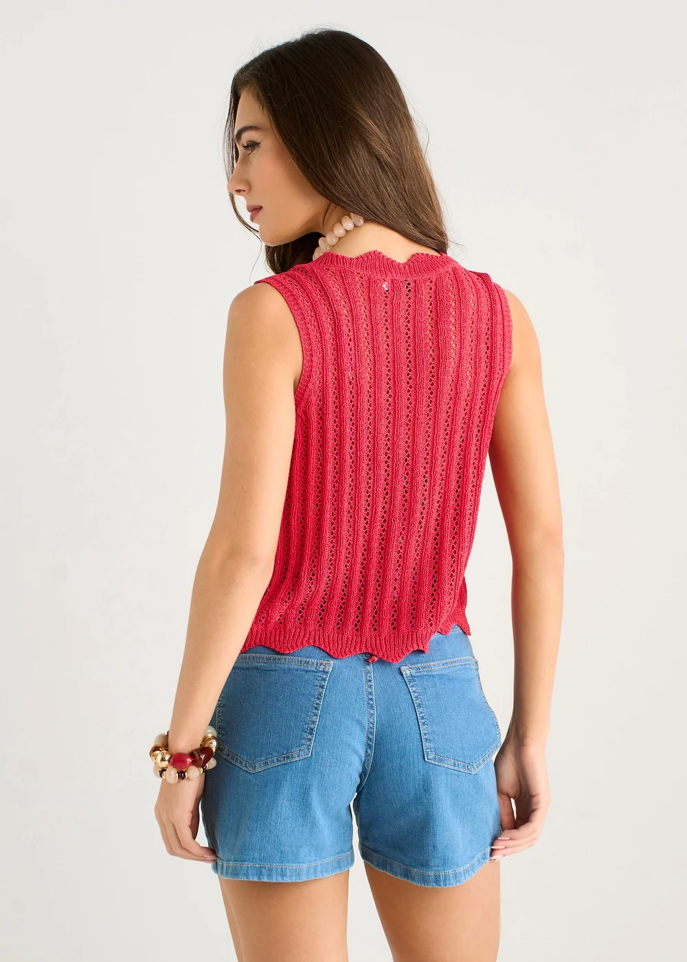 Gini London Pink Scallop Crochet Tie Front Waistcoat - S/M Image 2