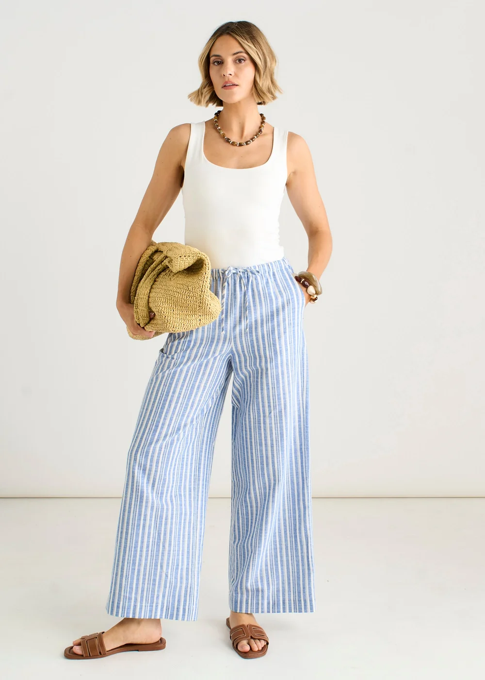 Gini London Blue Stripe Linen Mix Stripe Trousers - 10 Image 2