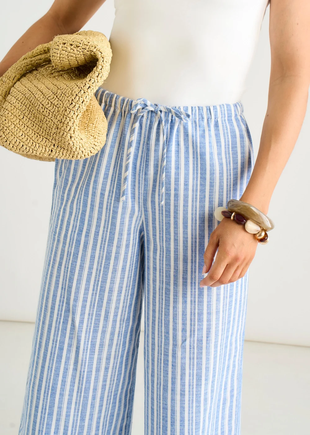Gini London Blue Stripe Linen Mix Stripe Trousers - 10 Image 4