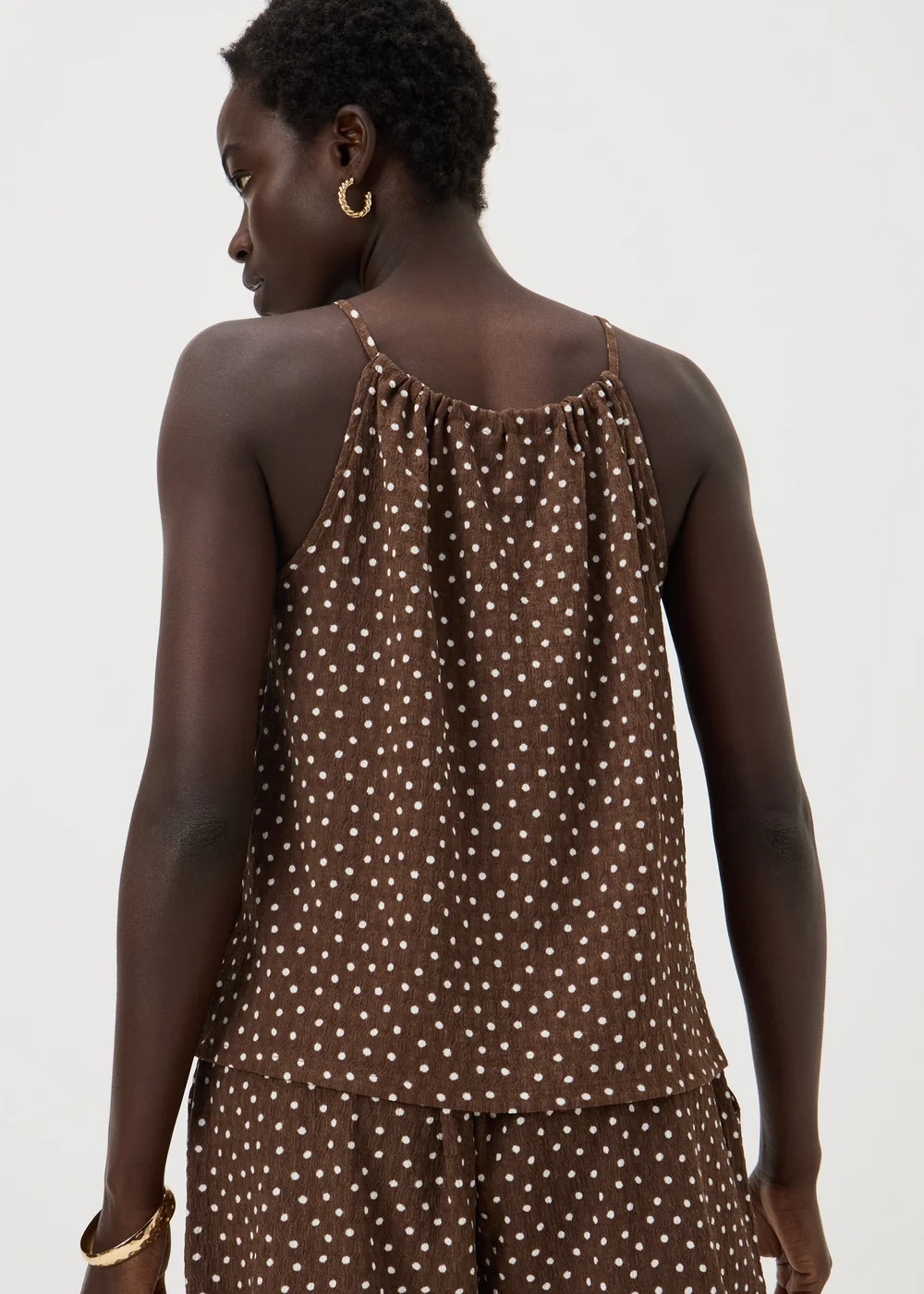 Chocolate Brown Polka Dot Co Ord Cami Top - S Image 2