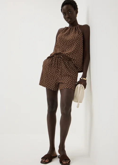 Chocolate Brown Polka Dot Co Ord Shorts - XL Image 1