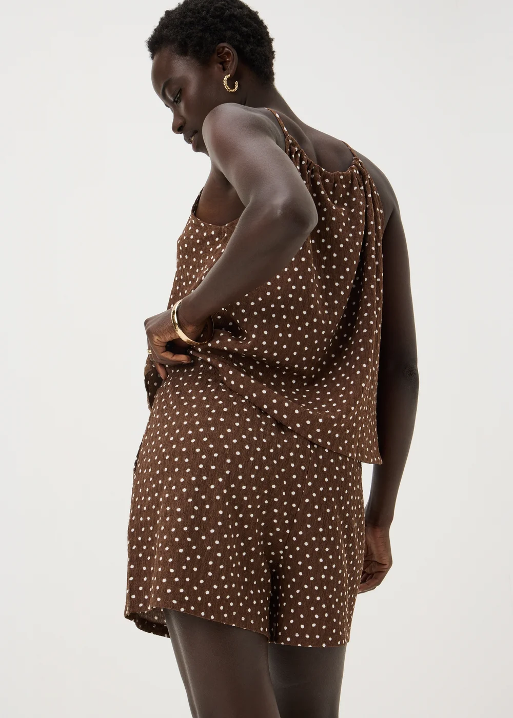 Chocolate Brown Polka Dot Co Ord Shorts - XL Image 2