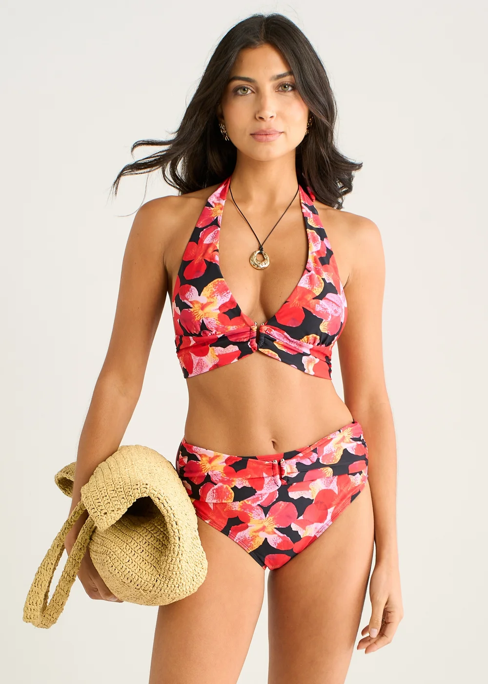 Gini London Black Contrast Floral Halter Neck Bikini Top - 14 Image 3
