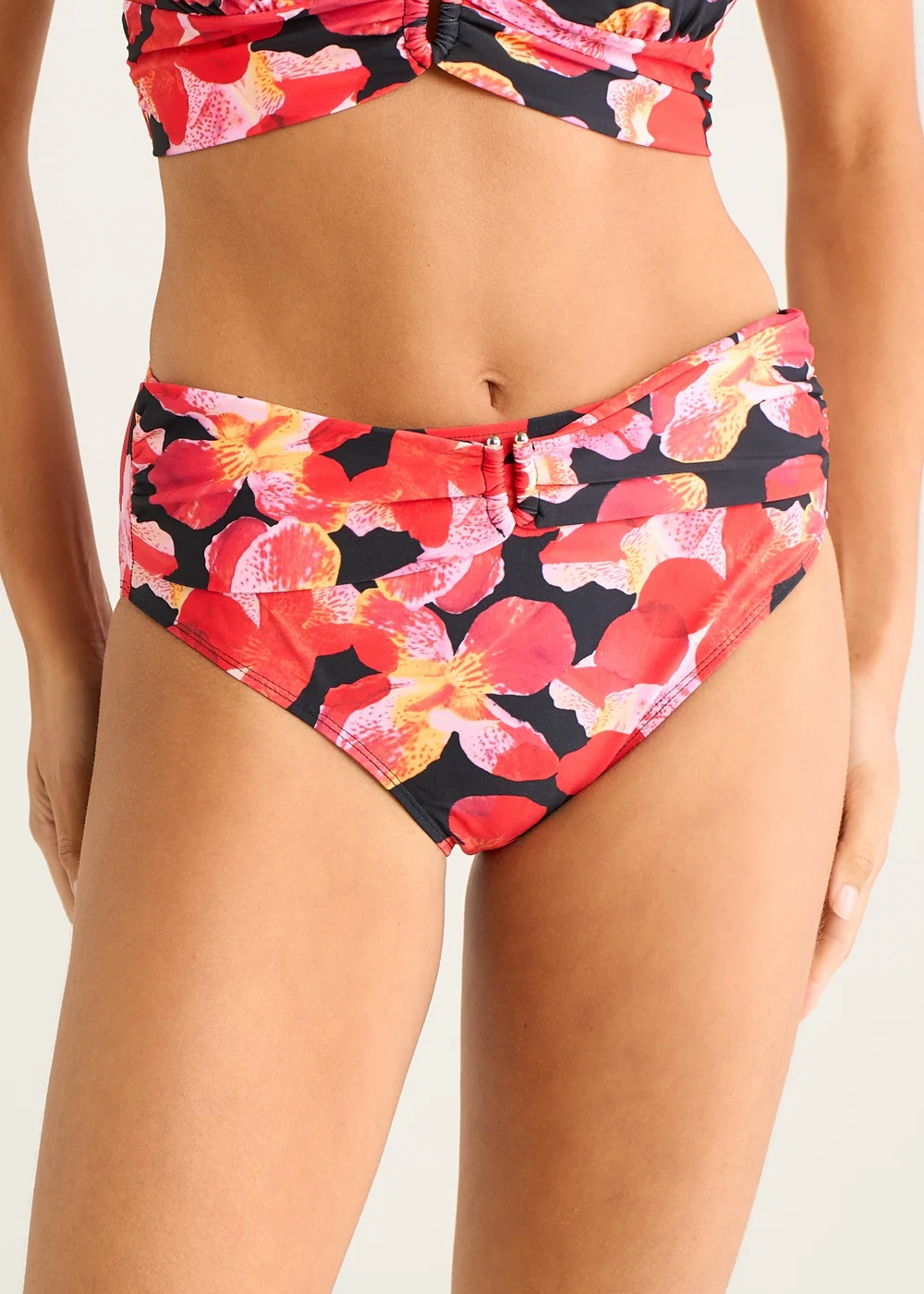 Gini London Black Contrast Floral High Waisted Bikini Bottom - 10 Image 3