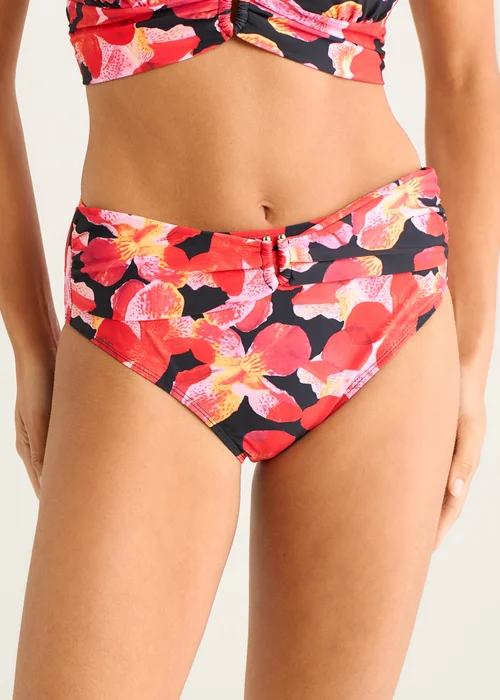 Gini London Black Contrast Floral High Waisted Bikini Bottom - 10 Image 3