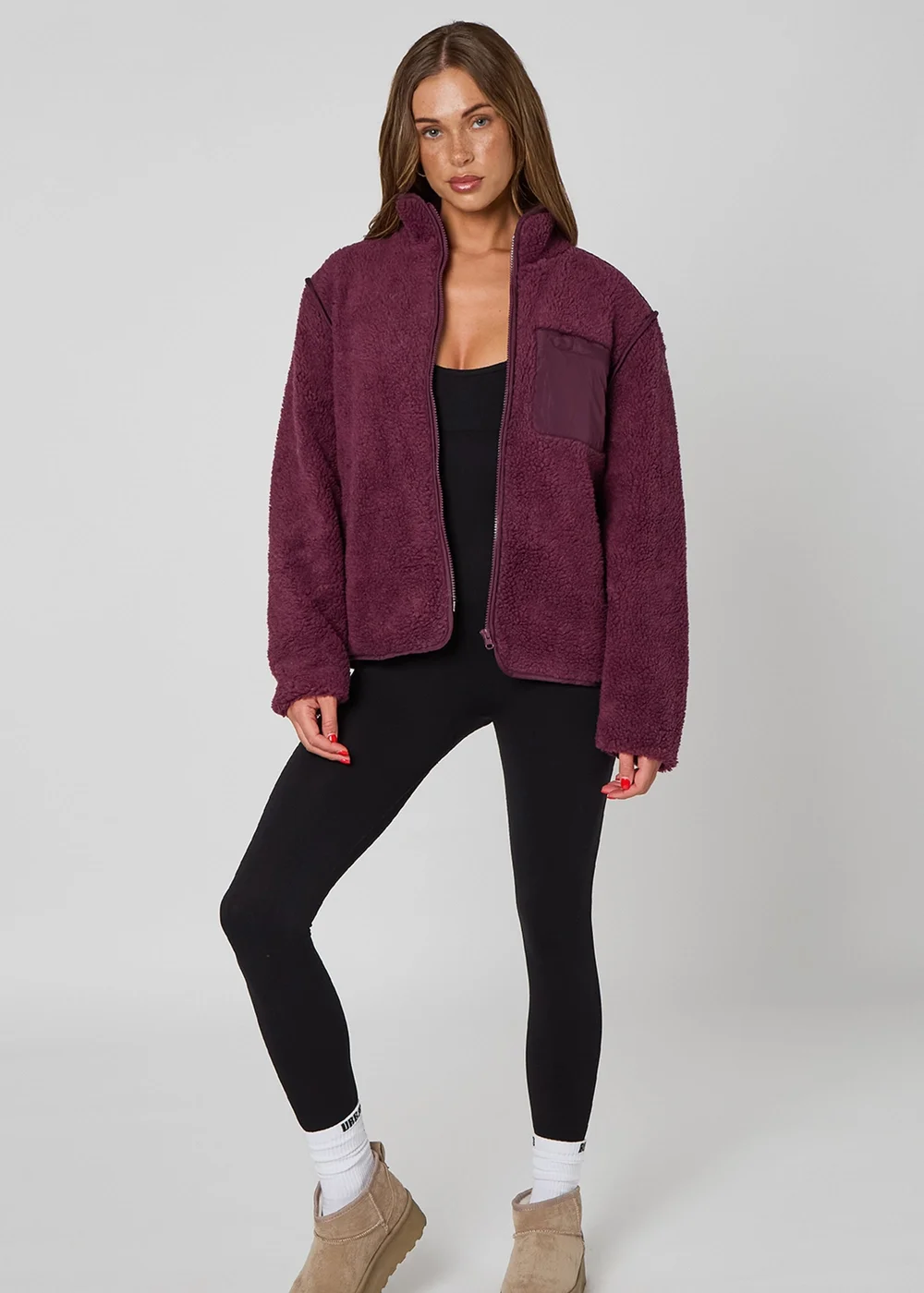 Urban Bliss Fleece Jacket Burgandy - 16 Image 3