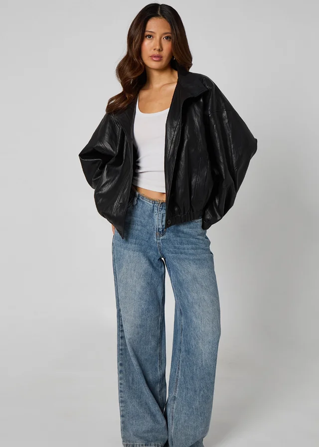 Urban Bliss Black PU Oversized Jacket