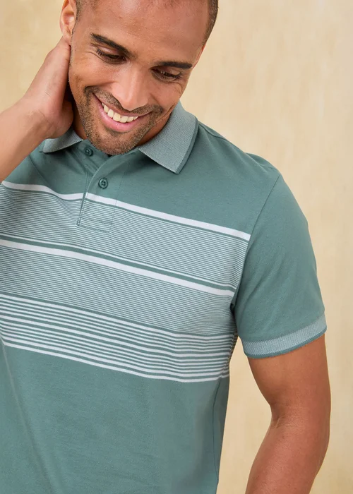Cotton Traders Washed Jade Short Sleeve Stripe Jersey Polo Shirt - M Image 2