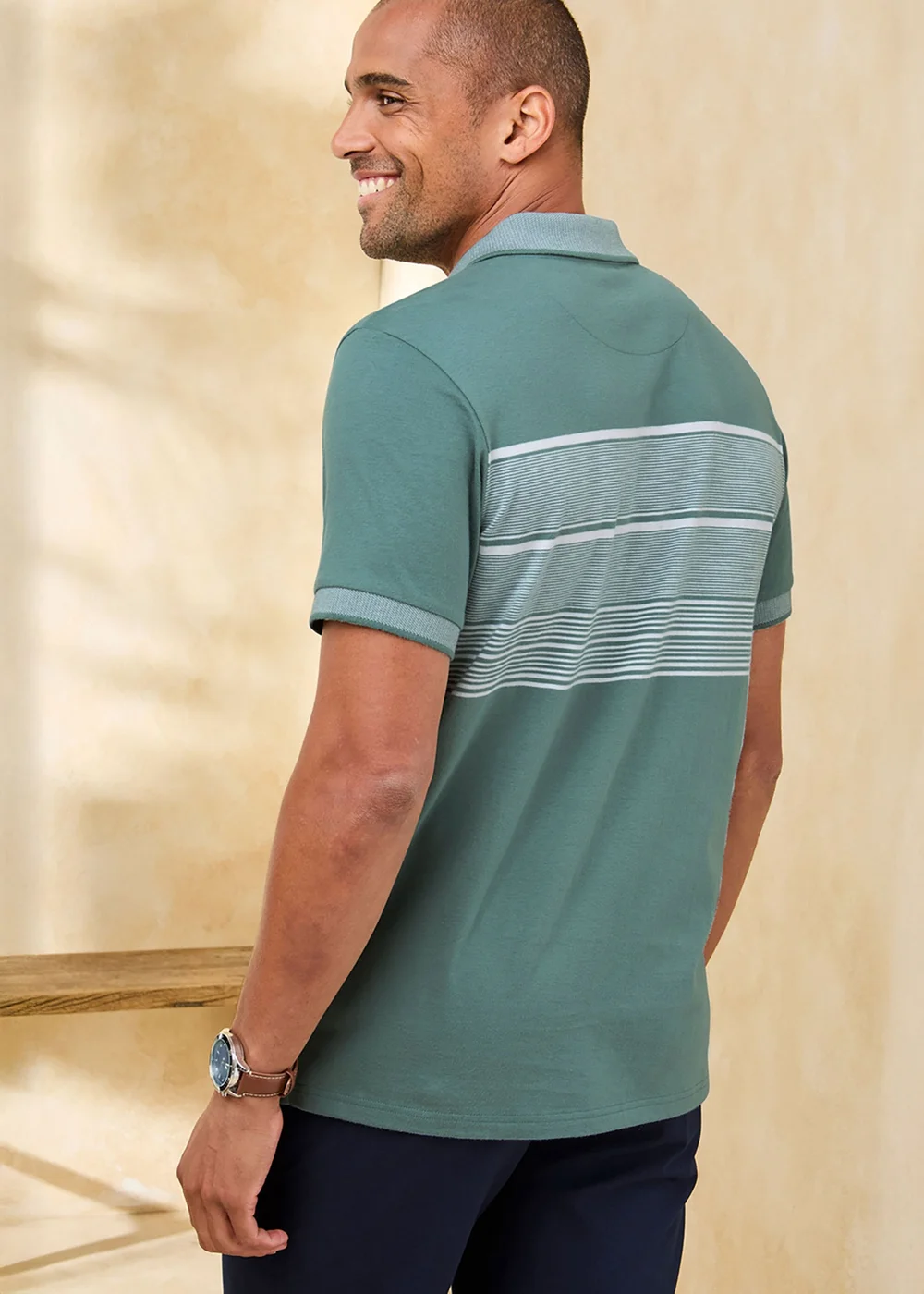 Cotton Traders Washed Jade Short Sleeve Stripe Jersey Polo Shirt - M Image 3
