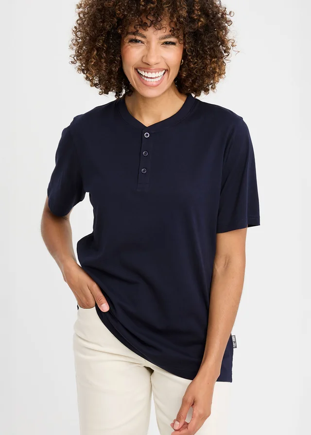Cotton Traders Navy Grandad T-Shirt