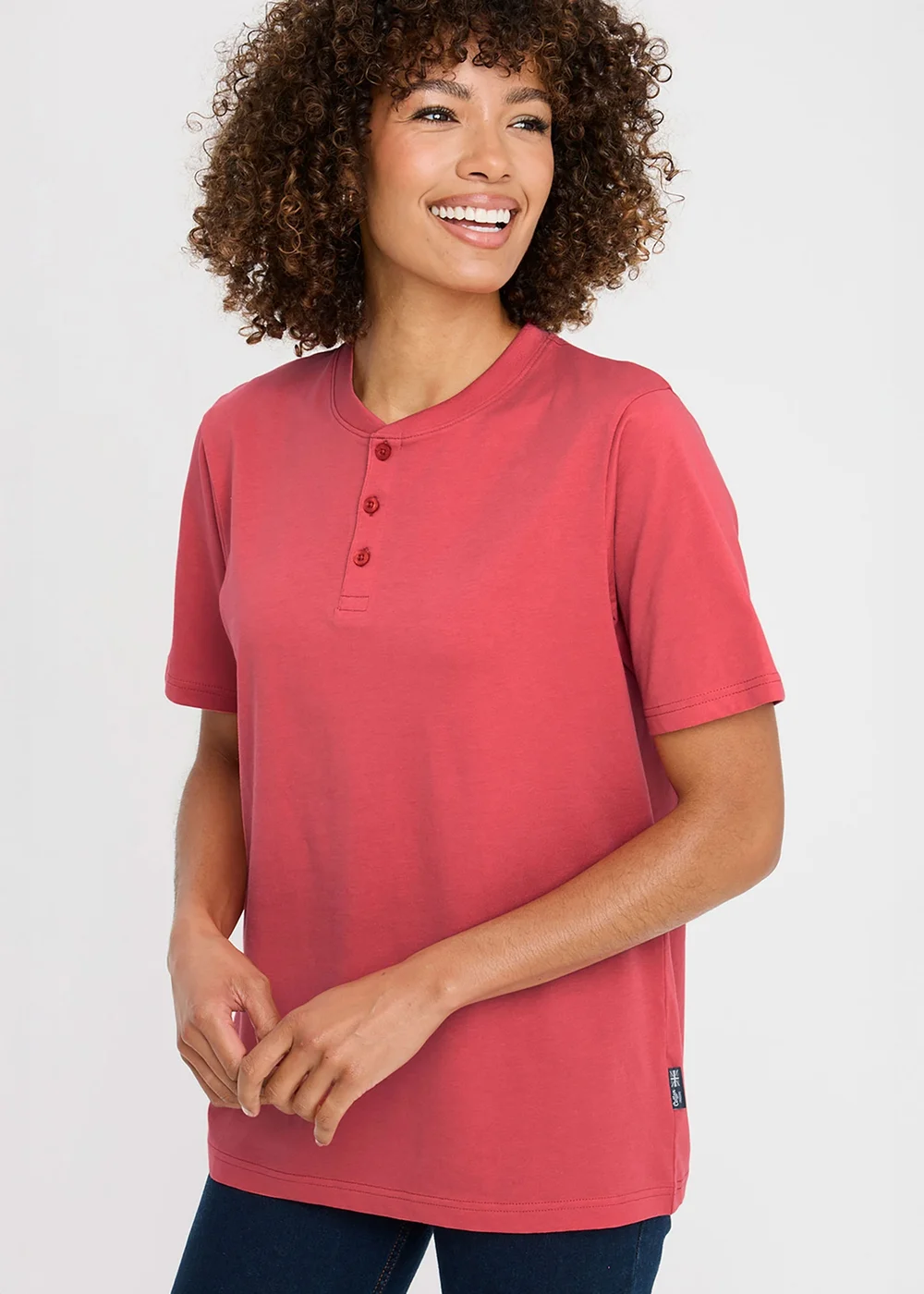 Cotton Traders Deep Coral Grandad T-Shirt - M Image 2