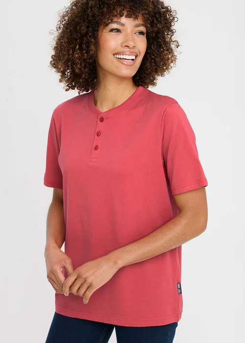 Cotton Traders Deep Coral Grandad T-Shirt - M Image 2