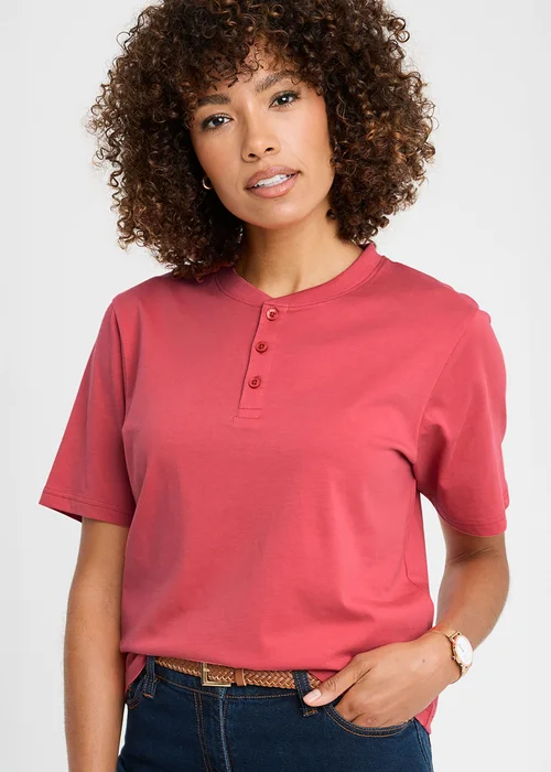 Cotton Traders Deep Coral Grandad T-Shirt - M Image 1