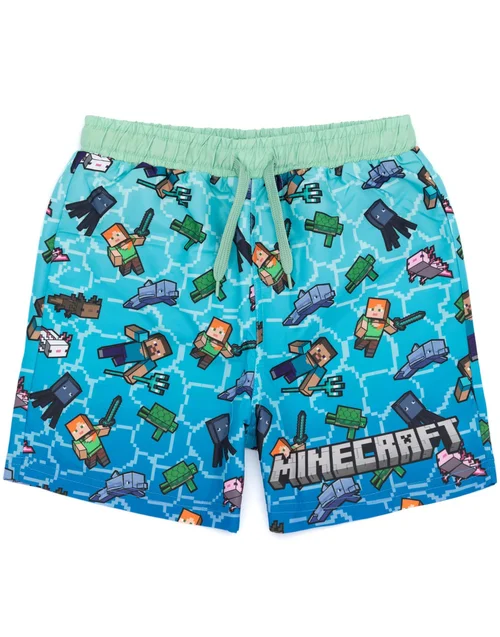 Vanilla Underground Minecraft Boys Blue Creeper Drawstring Swim Shorts (5-14 Years) - 8-9 yrs Image 1