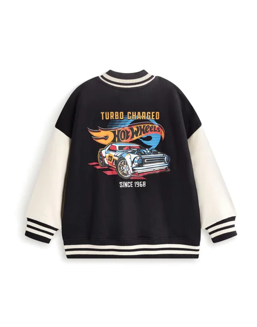 Vanilla Underground Hot Wheels Boys Black Turbo Charged Varsity Jacket (3-12 Years) - 3-4 Yrs Image 5