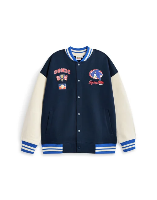 Vanilla Underground Sonic The Hedgehog Boys Blue Racing Team Varsity Jacket (4-12 Years) - 9-10 Yrs Image 1