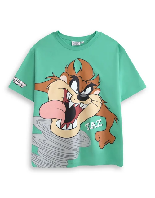 Vanilla Underground Looney Tunes Boys Green Taz Short Sleeved T-Shirt (2-10 Years) - 6-7 Yrs Image 1