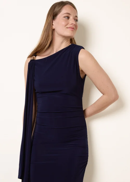 Blue Vanilla Navy Drape Brooch Detailing Ruched Maxi Dress - 8 Image 4