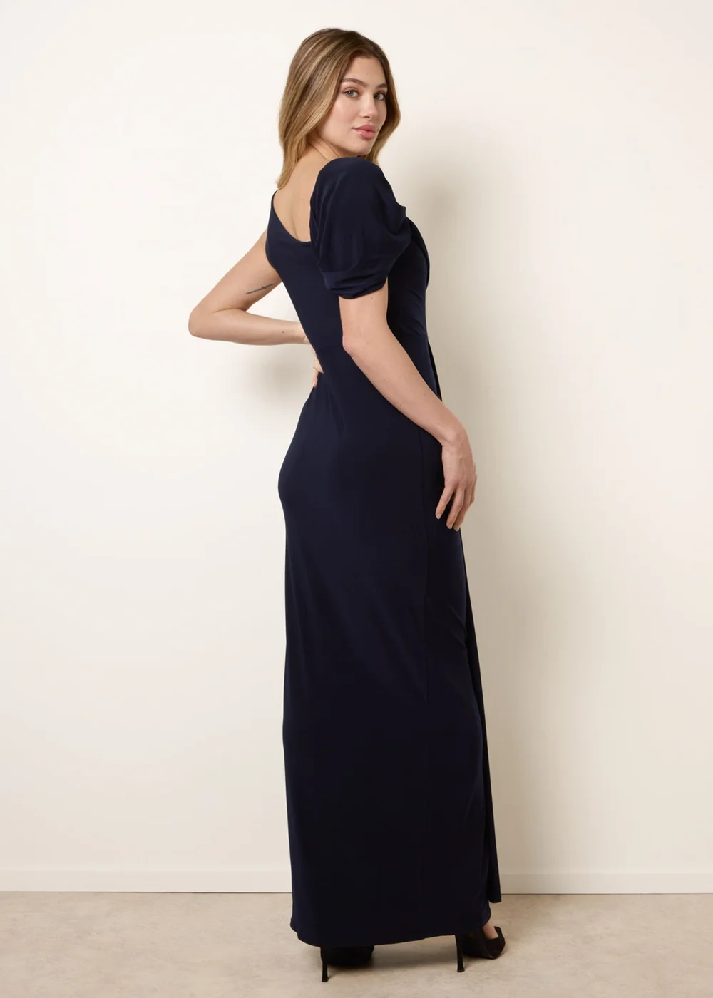 Blue Vanilla Navy Interlock Twist Yarn Drape Detail Off Shoulder Dress - 8 Image 4