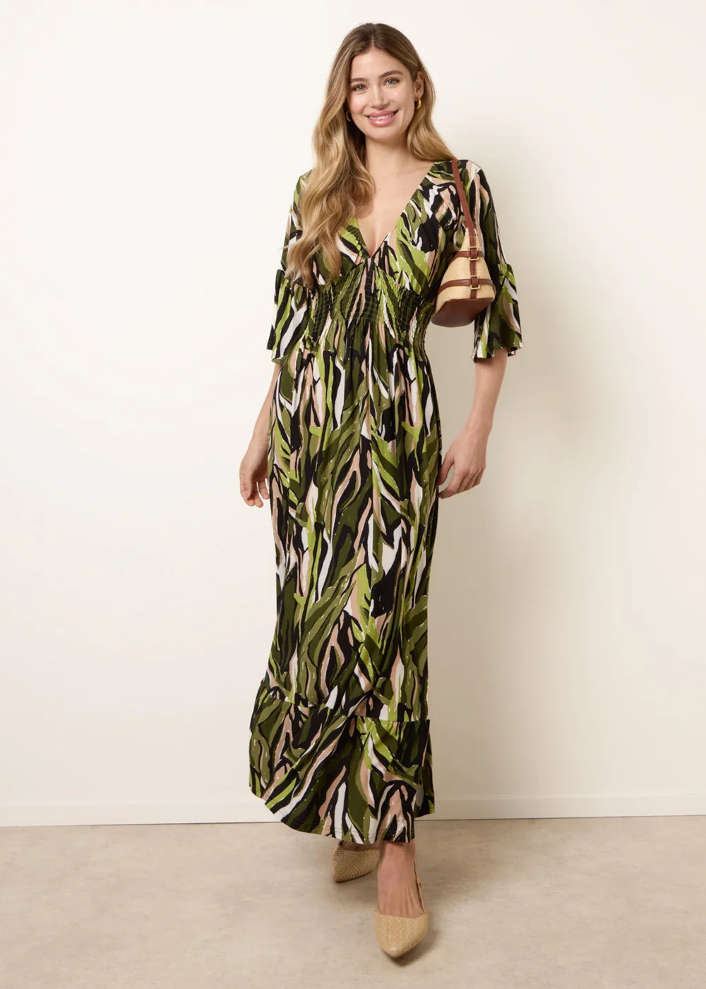 Blue Vanilla Green Shirred Empire Bust Dress - M Image 1