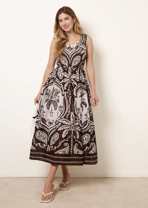Blue Vanilla Brown Sleeveless Shirred Dress - S/M Image 2