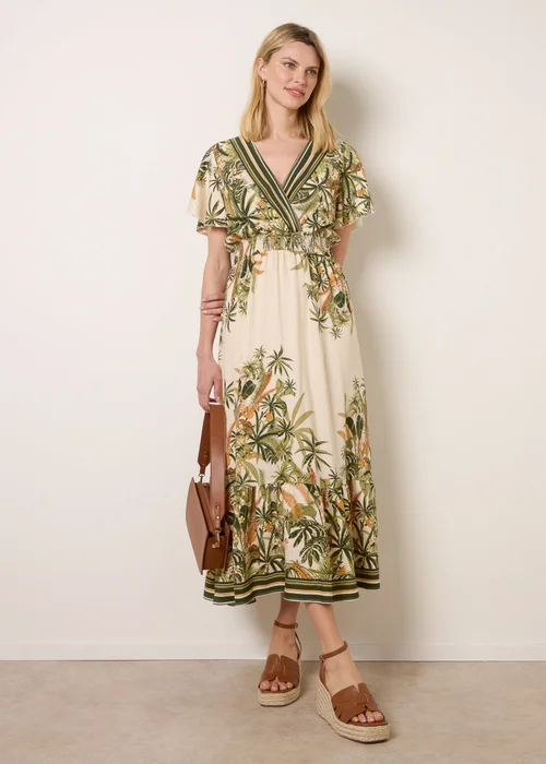 Blue Vanilla Green Tropical Print Wrap Front Dress - S Image 2