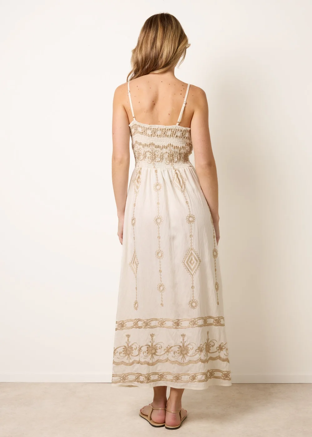 Blue Vanilla Ivory Embroidered Maxi Dress With Adjustable Straps - S/M Image 4