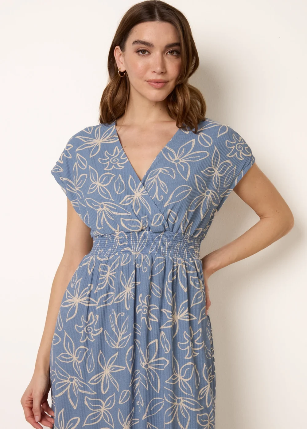 Blue Vanilla Blue Floral Wrap Front Elasticated Waist Midi Dress - L/XL Image 3