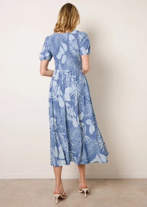 Blue Vanilla Blue Shirred Button V Neck Midi Dress - S Image 4